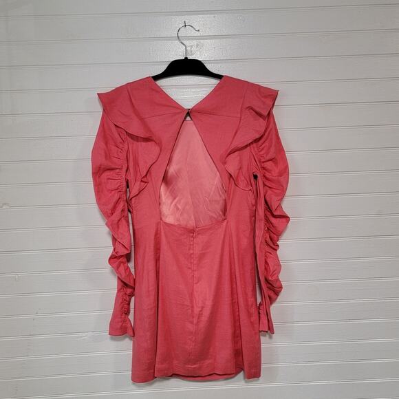 Audette Size Large Linen Tencel Eclipse Dress Ruche Coquette Ruffle Glam Party - Picture 5 of 14